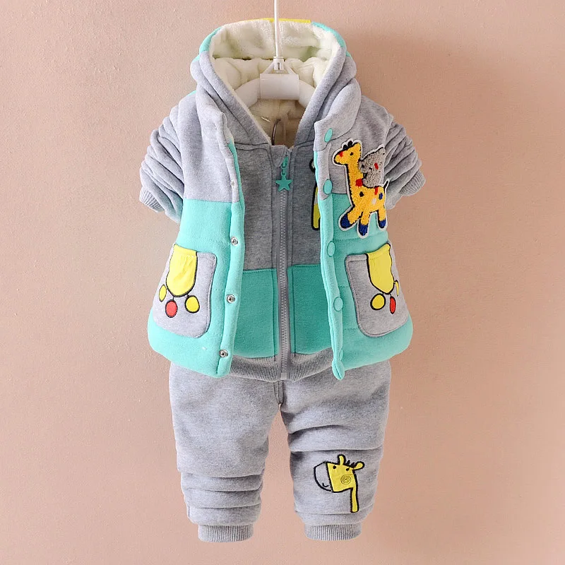 

2018 Winter tracksuit for boys Warm hooded Fashion Clothing Sets 3 Piece Suit Coat Clothes 0-2 Years Baby Boys Cotton Tracksuits