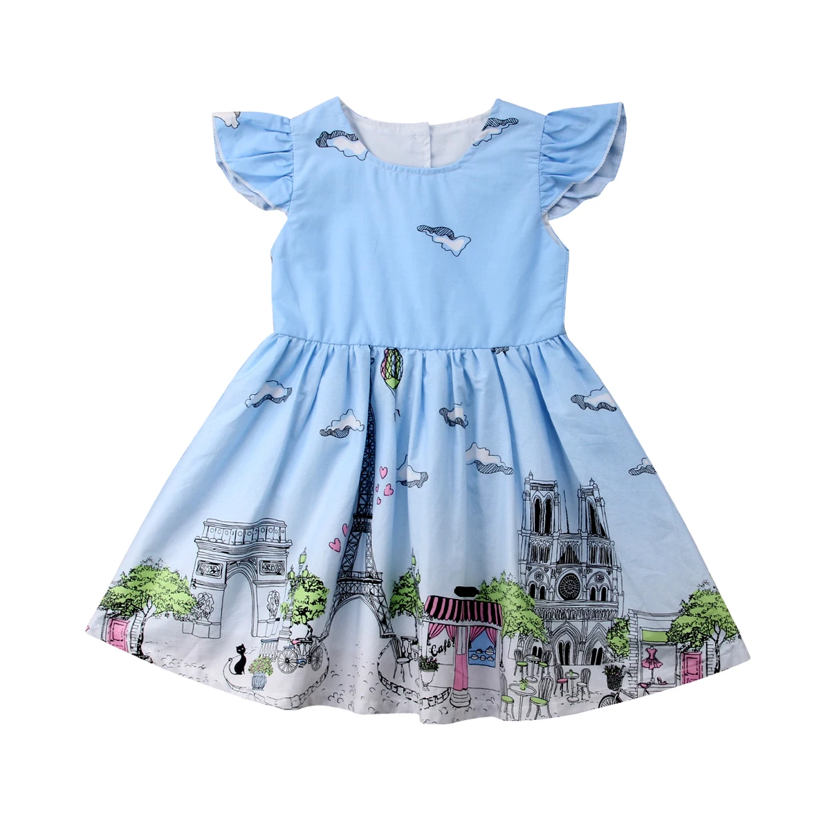 

Cute Toddler Baby Kids Girls Paris View Summer Skater Dress Party Sundress 6M-5T