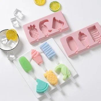

3 Cavities Reusable Ice Cream Popsicle Molds With Lid Sticks Silicone DIY Ice Bar Frozen Dessert Maker For Cool Summer