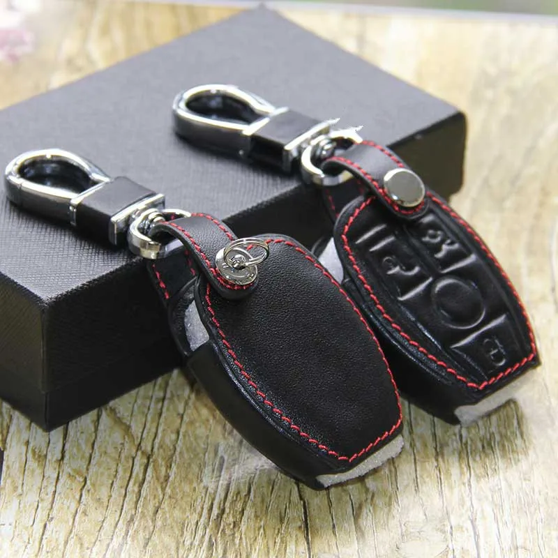 Leather-Key-Holder-Case-Rings-For-Mercedes-W124-W210-W210-W211-Amg-W204-C-E-S (2)_