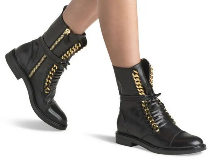 Lente Mode Goud/Zilver Kettingen Vrouwen Zwart Lederen Laarzen Ronde Neus  Dames Lace Up Platte Enkellaarsjes Lage Hak laarzen|low heel boots|black  leather bootsleather boots - AliExpress