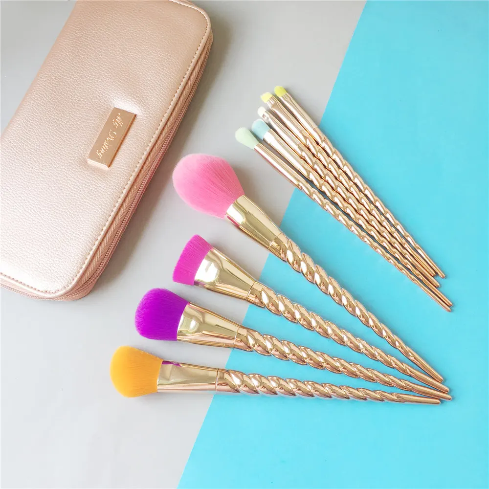 Escova com Bolsa de Couro Sintético de Alta o Meu Destino em Espiral-forma Unicórnio Conjunto Escova Qualidade Beleza Liquidificador Maquiagem Ferramenta 9-peças Kit 2 Beleza e saúde