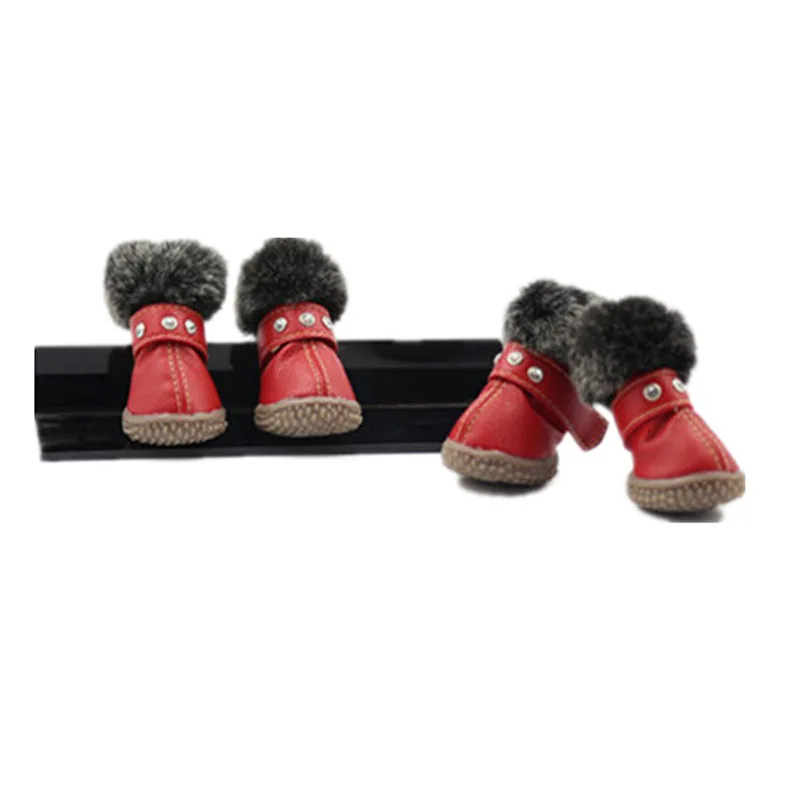 

4pcs Set Pet Dog Shoes Boots Warm Waterproof PU Leather Anti-slip Fashion Gift For Winter Hot Sale