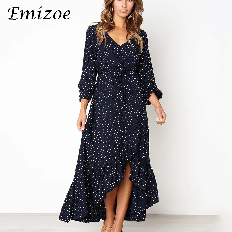 Женское платье в горошек Emizoe повседневное длинное пляжное с оборками и