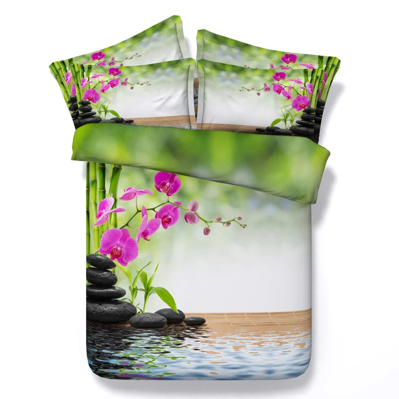 

vivid 3d print bedding green bamboo orchid flower Streams comforters bed duvet cover twin full queen king size bedroom decor set