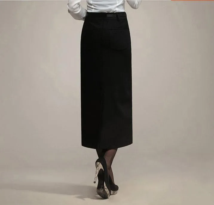 Woolen high waist ol slim long pencil skirt in Skirts