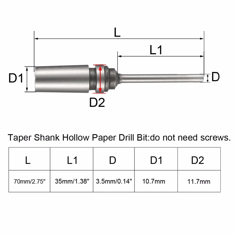 Uxcell 2 шт. 2,5-10 мм x 65-75 мм полое сверло для бумаги, для конического хвостовика перфоратора, перфоратор, сверлильный инструмент, электрическая дрель
