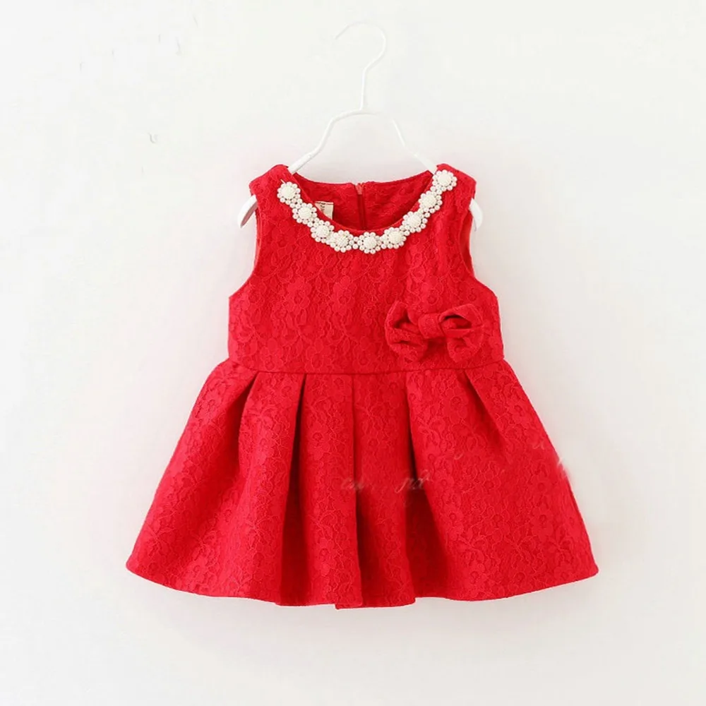 red children sleeveless tank dress lace bow baby beade collar infant