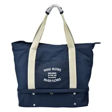 

Wind Blows River Flows Korean Large Capacity Collapsible Shoes Storage Canvas Tote Reusable Travelling Single Shoulder Hand Bag