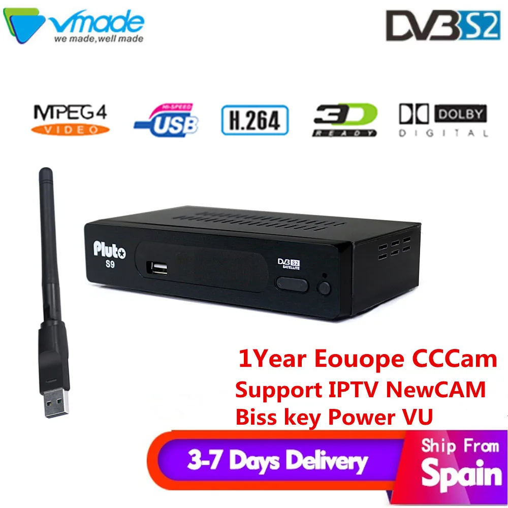 

V7 digital satellite TV receiver dvb S2 Pluto S9 full HD 1080p dvb-s2 V7S + USB WIFI support 1 year European Clines TV decoder
