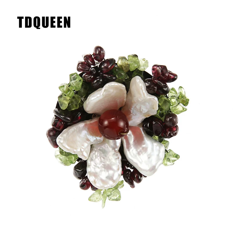 

TDQUEEN Baroque Pearl Flower Brooches Round Corsage Broches Natural Stone Hijab Pin Jewelry Wedding Dress Accessories for Women
