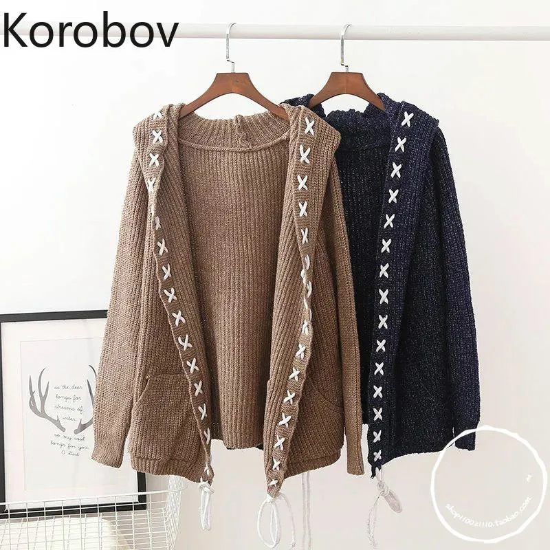 Korobov 2019 осенне-зимний винтажный вязаный кардиган с перекрещивающимися полосками
