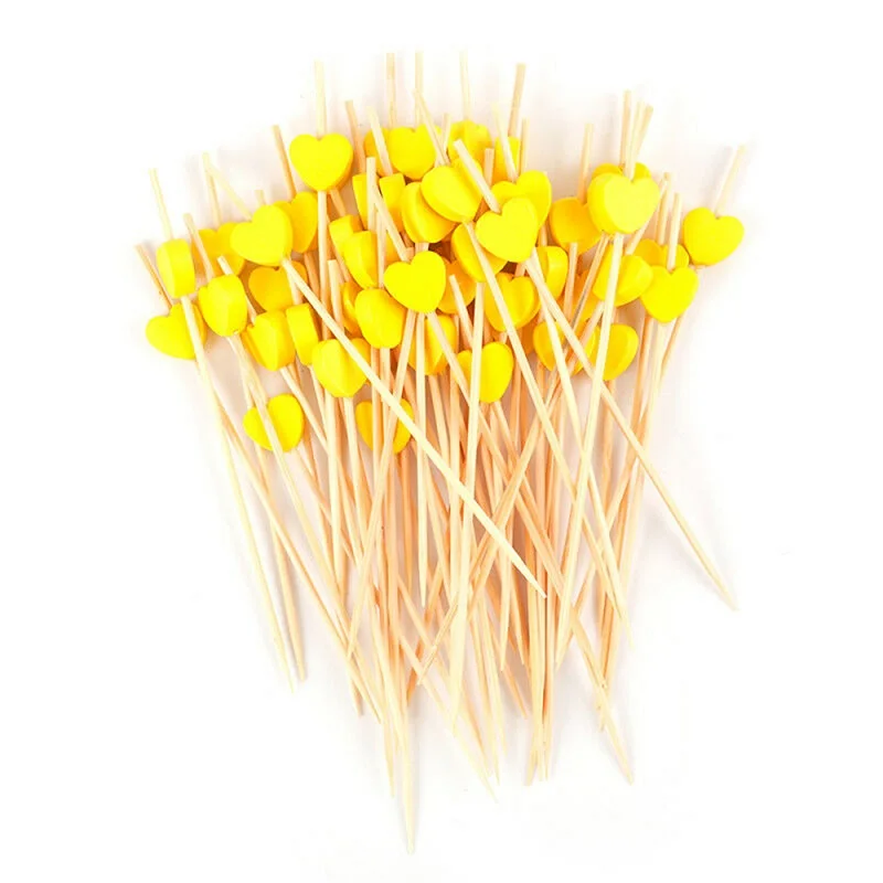 2 100PCS 12cm Disposable Bamboo Fruit Dessert Cake Sign Cocktail Picks Cute Toothpick Food Sticks Buffet Cupcake Toppers Party - Цвет: 2