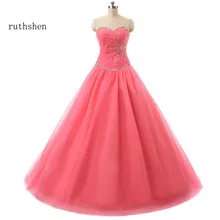 Ruthshen Бальные платья кораллового цвета Милая бисером Ruched Тюль мятно зеленый/светильник синий сладкий 16 маскарад бальные платья