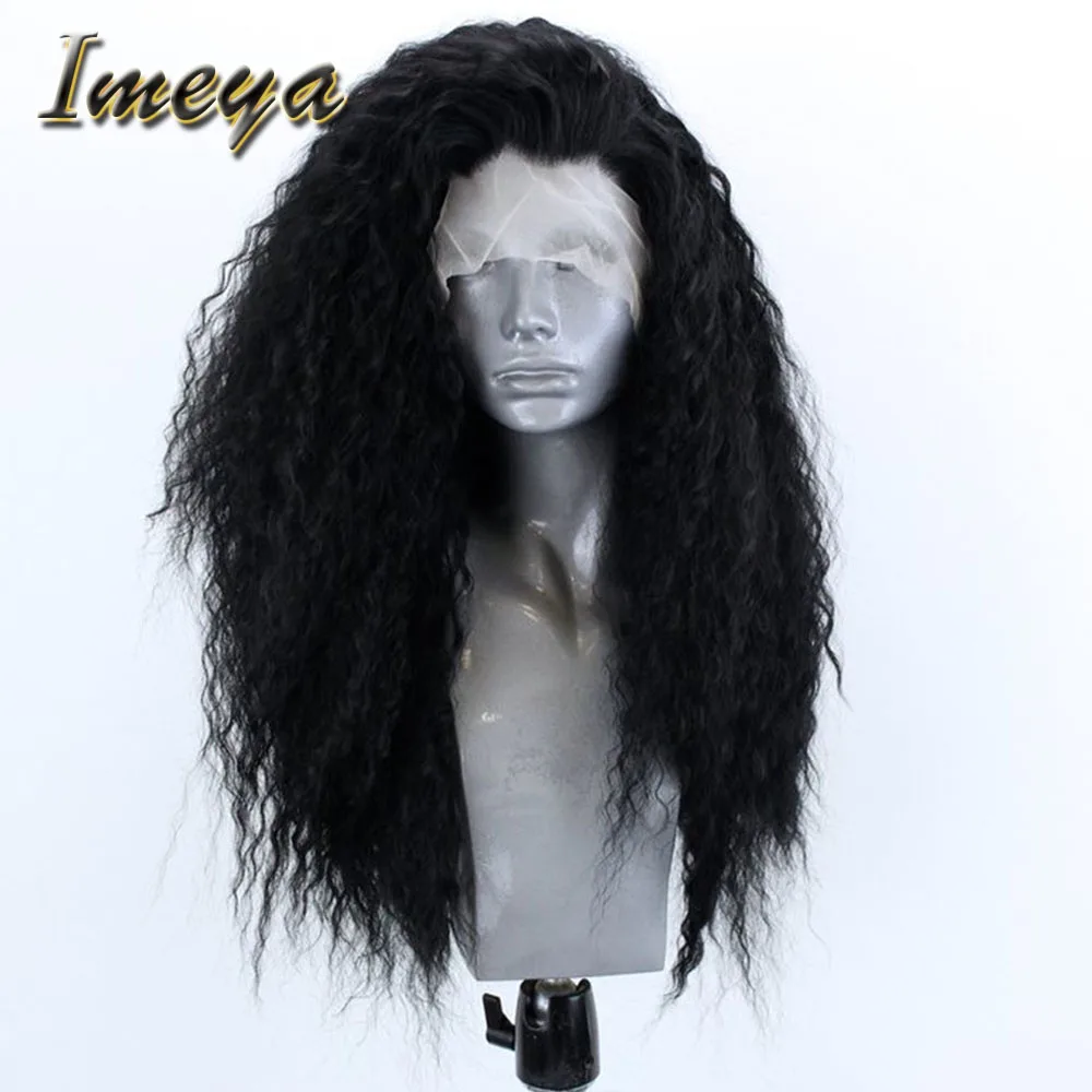 Imeya, длинные черные синтетические парики на кружеве, вьющиеся парики, наполовину завязанные вручную, термостойкие парики из волокна для черных женщин