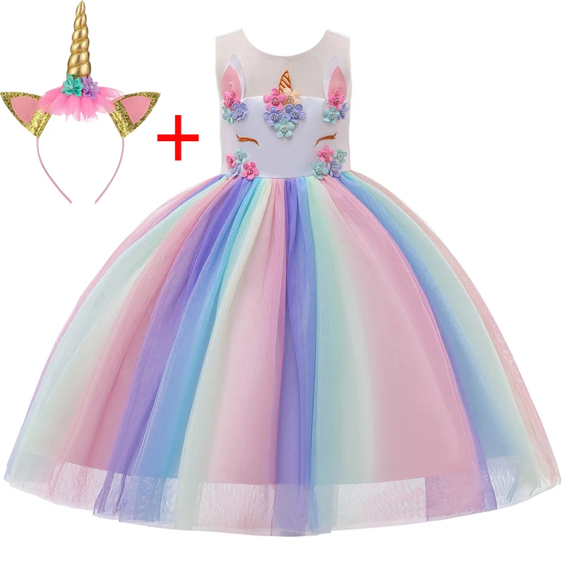 Unicorn Party Dress for Girls Easter Party Cinderella Children's Costume Carnival Princess Anna Costume Girl 3 6 8 9 10 Years