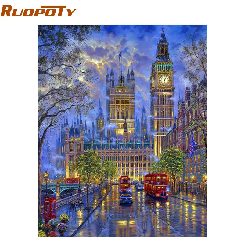 

RUOPOTY Frame City Night DIY Painting By Numbers Modern Home Wall Art Acrylic Paint On Canvas Hand Painted Oil Painting 40x50cm