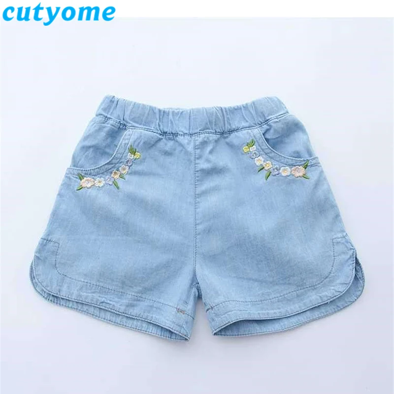 Wholesale-6pcs/партия, летние джинсы для девочек-подростков, Шорты хлопковые джинсы для принцессы с вышивкой для маленьких девочек, шорты детские штаны