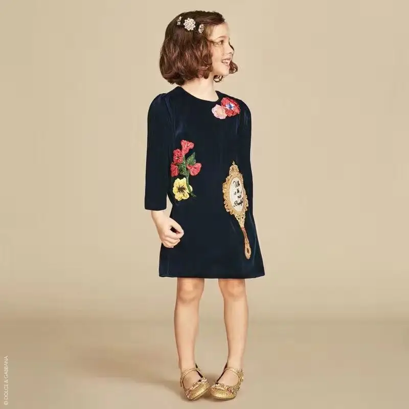 wlmonsoon girls gold velvet kids dress children fashion europe style roupas infantis menina children clothing 6pcs