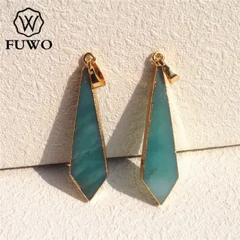 

FUWO Natural Druzy Amazon Stone Pendant 24K Gold Color Plated High Quality Semi-precious Stone Charm Jewelry Wholesale PD066