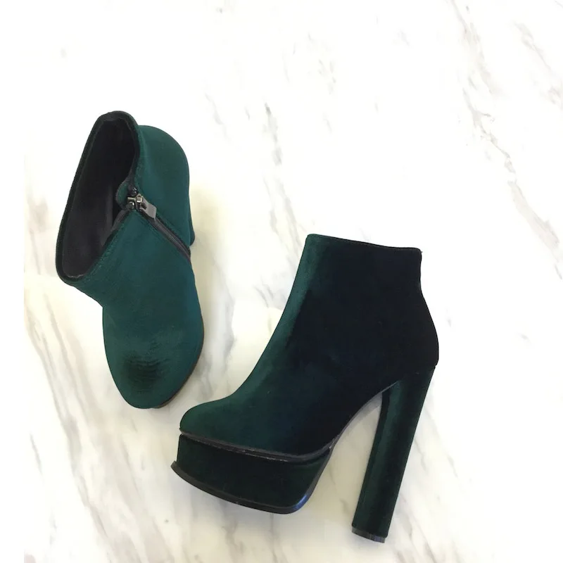 Cutomized/женские Теплые ботильоны на квадратном каблуке; Цвет черный, зеленый; замшевая обувь на высокой платформе; сезон осень-зима; женские ботинки на высоком каблуке - Цвет: as picture