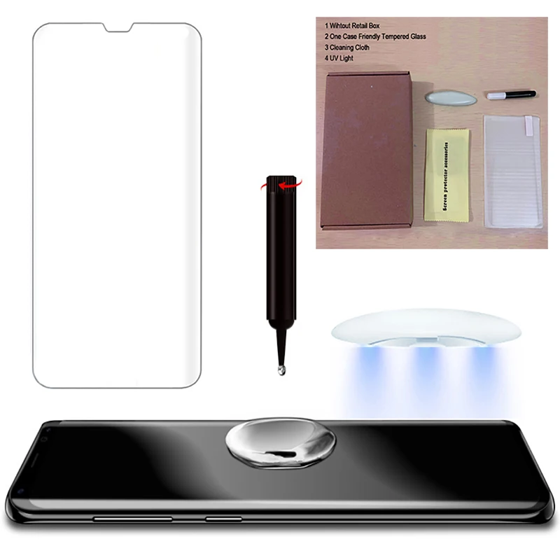 2 шт. для samsung Galaxy S8 S9 Note 8 9 10 Plus S10 e S7 edge закаленное стекло УФ жидкий клей полное покрытие защита экрана 9H пленка