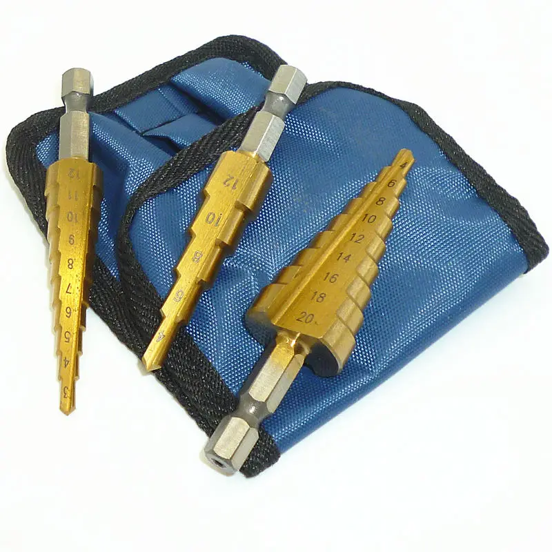 3pc Titanium HSS Step Drill Bit Set 4 12mm 4 20mm 3 12mm Industrial