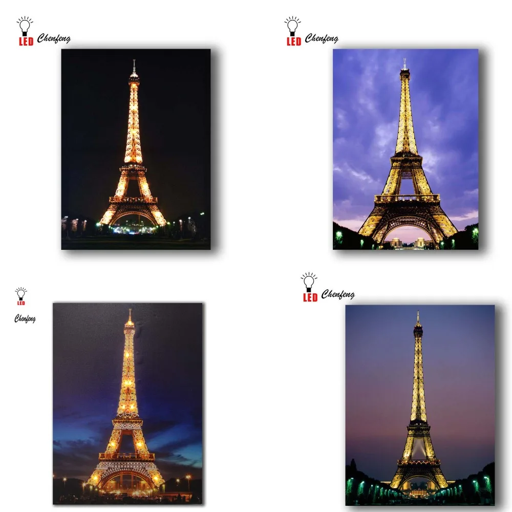 

EiffelTower night in pairs with river Seine wall picture led canvas art light up decor printing artwork for living room framed