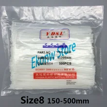 High quality Size8 150-500mm white color Factory Standard Self-locking Plastic Nylon Cable Ties Wire Zip Tie