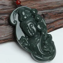 Natural Green Hetian Jades Pendant 3D Handmade Carved Guanyin Bodhisattva Pendants Women Men Amulet Nephrite Jades