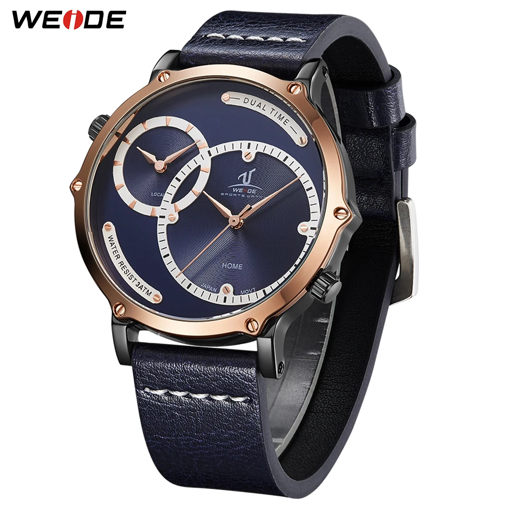 WEIDE Blue Leather Strap Men Wristwatch Analog Digital Quartz Movement Casual Design Man Top Brand Dual Relogio Masculino 2019