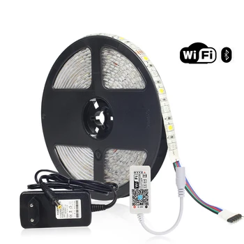 

5M SMD5050 60LEDs/m Waterproof RGB RGBW RGBWW LED Strip Light Flexible Diode Tape Wifi / Bluetooth Controller DC12V Adapter Set