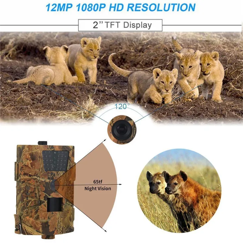 

1PCS HT-001B Trail Camera 12MP 1080P 30pcs Infrared LEDs 850nm Hunting Camera IP65 Waterproof 120-Degree Angle Wild Camera
