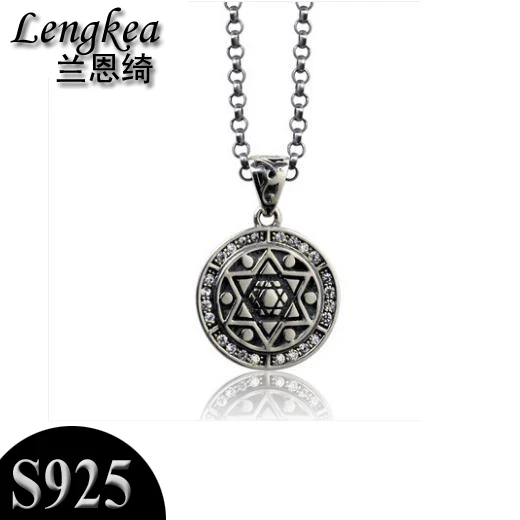 

Lengkea jewery Men choker Men necklace,925 sterling silver necklace Retro Hexagram round pendant 2018 jewelry accessories Gift