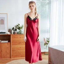 Новая женская ночная рубашка из вискозы, длинная юбка на подтяжках, ночная рубашка с бретельками, Сексуальная кружевная ночная рубашка, нижнее белье, домашнее платье, M L XL