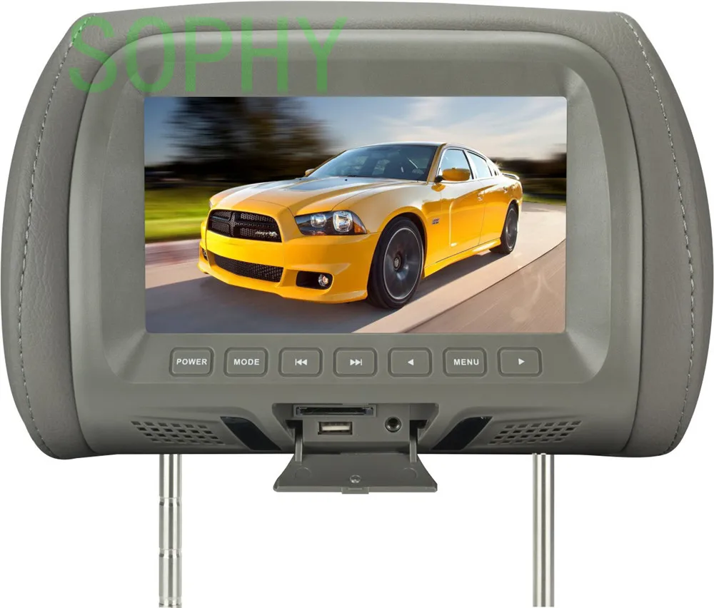 Подголовник светодиодный цветной монитор 7 дюймов TFT lcd экран автомобильная видео продукция общий Автомобильный подголовник монитор AV USB SD MP5 FM динамик - Цвет: Gray