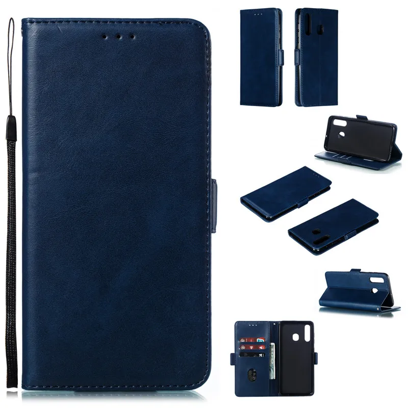 Flip Leather Phone Case Samsung Galaxy A50 A30 A70 A40 A20 A10 M10 M20 Case cover Portable Wallet Solid color With lanyard Cover Coque44