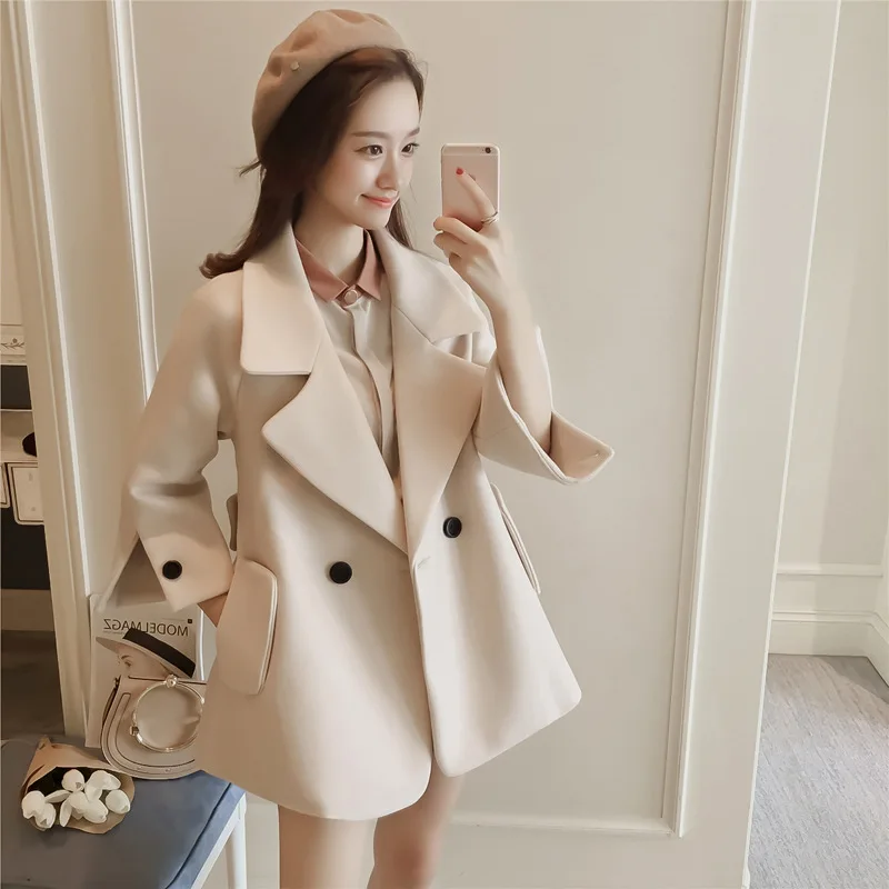 Taille Spéciale Le Offre Supérieure Mode Vers Double Mélangée Mince Nouvelle Femmes Beige Boutonnage Laine Qualité Manteau Grande brown D'hiver 2018 Bas Tournent À wE7nRH