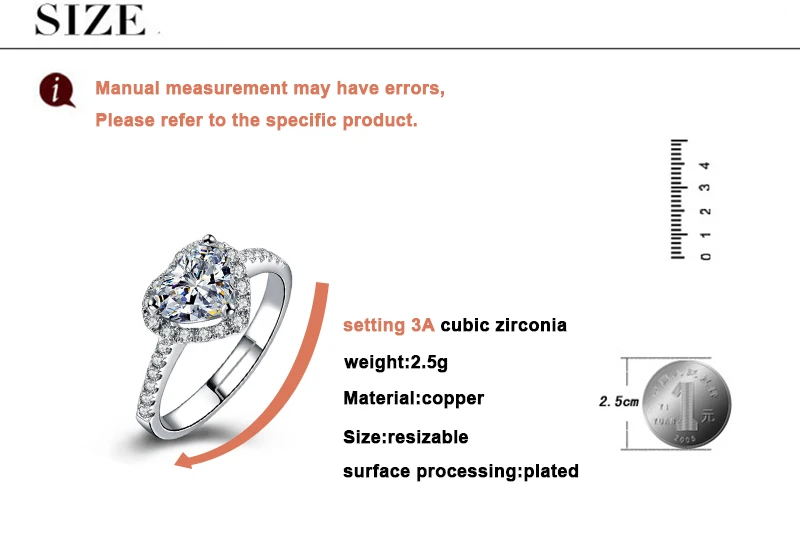 Медный материал в форме сердца с двойным плечом Циркон Кольца Серебро и розовое золото цвет кольцо с изменяющимся размером для женщин