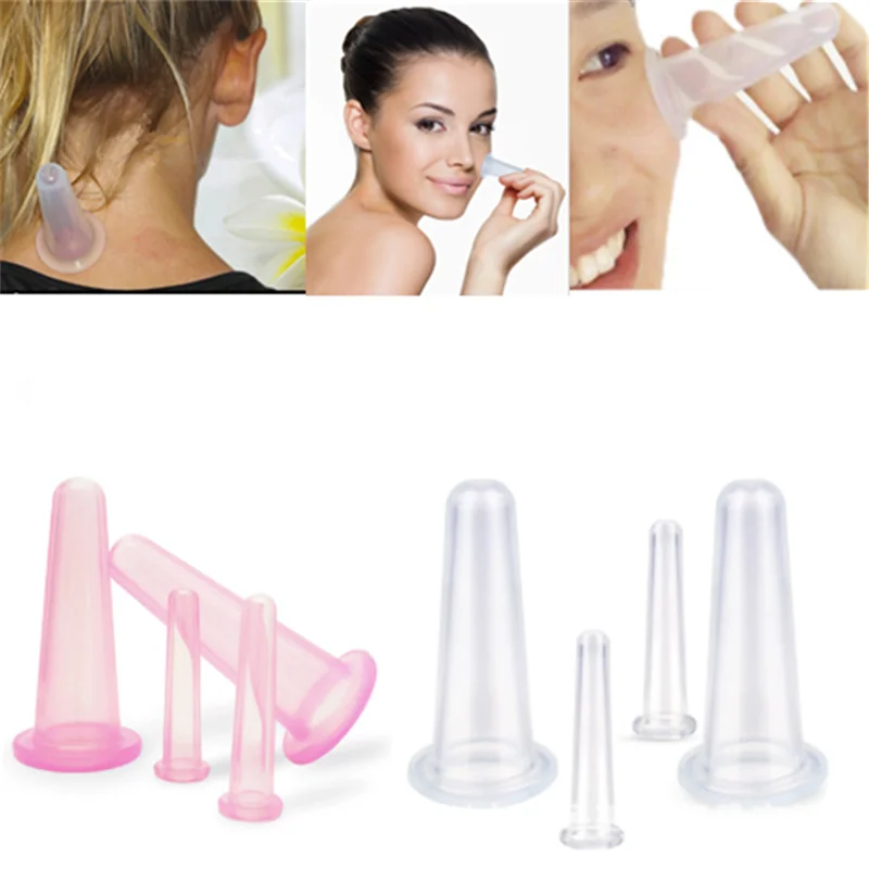 

4PCS Facial Cupping Set Silicone for Facial Body Massage Cupping Kit Anti-Wrinkle Anti-Aging Vacuum Kit 100% Hygienic Makeup Set
