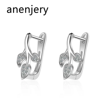

anenjery Simple Exquisite Micro Zircon Leaves Silver Color Earrings For Women Gift S-E842