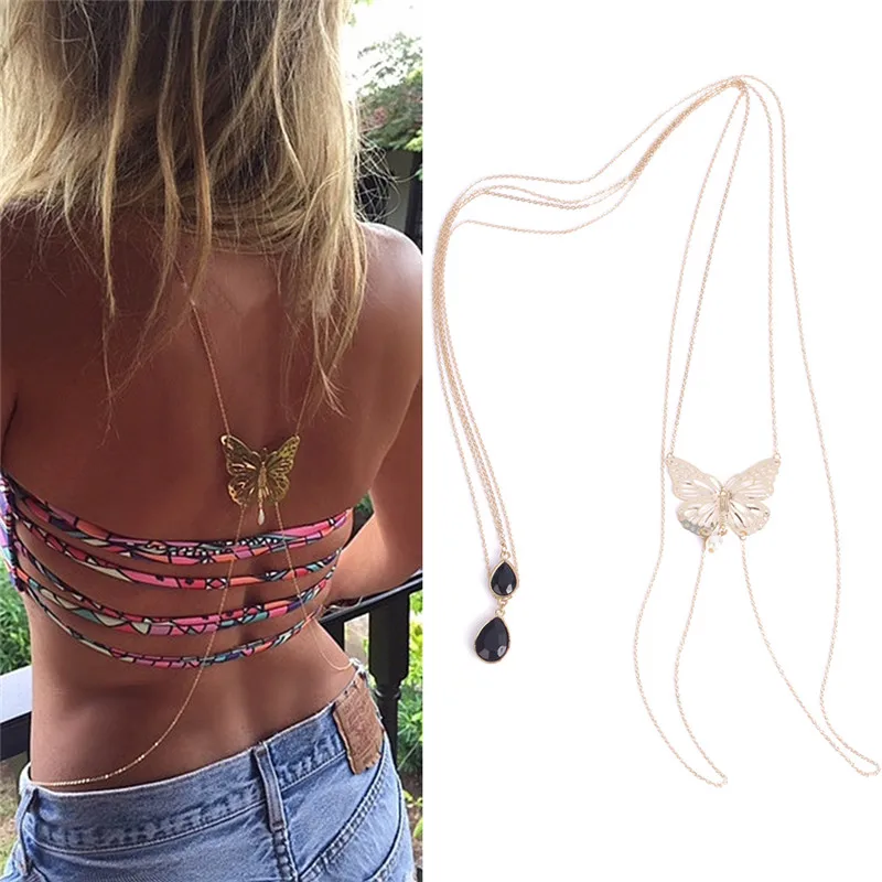 

1 Pc Fashion Women's Boho Crossover Belly Waist Butterfly Bikini Harness Body Chain Necklace