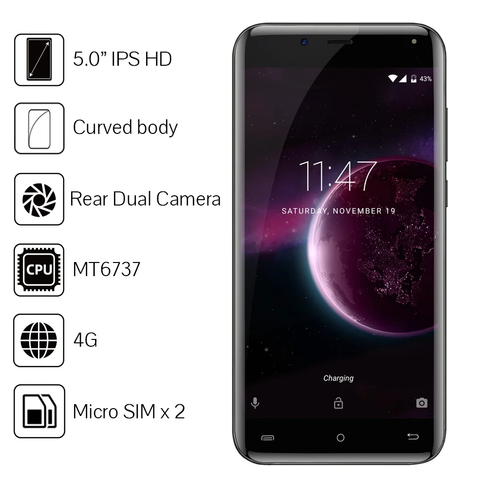Cubot Magic телефон 5 0 &quotизогнутые Дисплей оригинальной ОС Android 7 MT6737 4 ядра 3 ГБ + 16 Гб