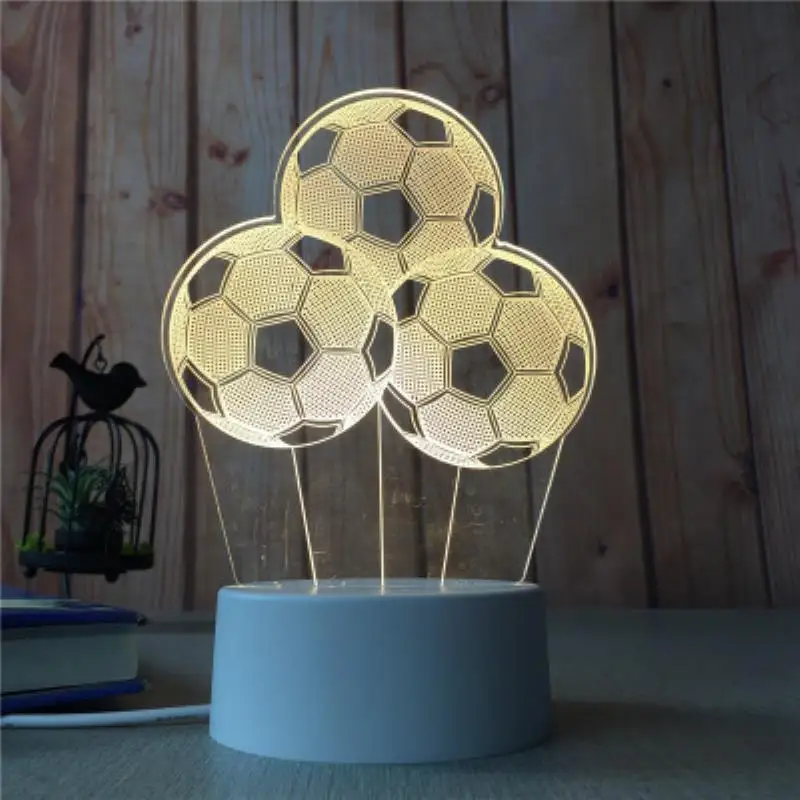 Креативный 3D ночной Светильник, новинка для спальни, прикроватная лампа, супер настольная лампа, новинка, светодиодный ночной Светильник s - Цвет: Three football
