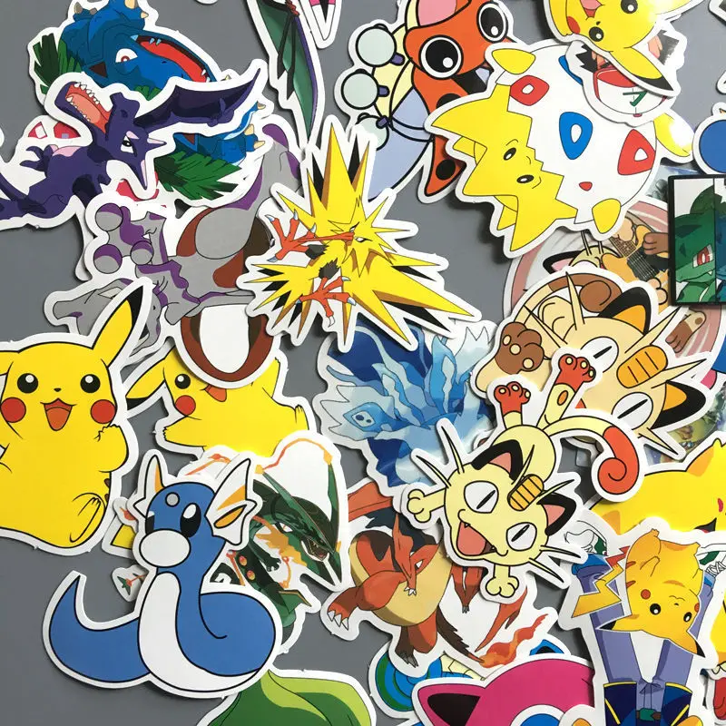 

60 Pcs Pikachu Stickers Funny Cartoon Anime DIY Decals toy For Laptop Luggage Phone Car Styling Home Decor Toy Sticker