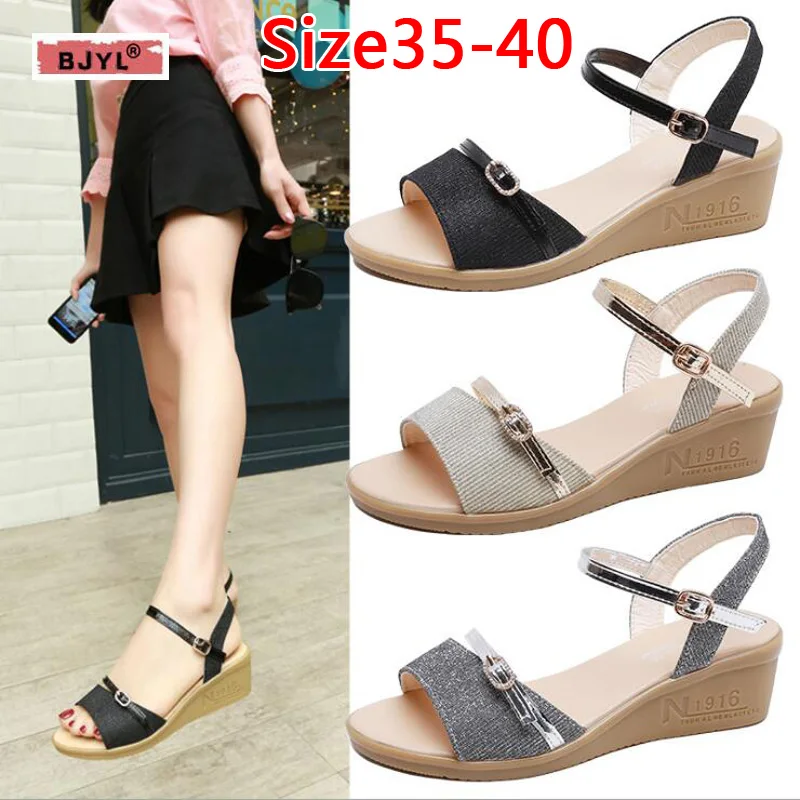 

BJYL gladiator sandals women 2019 summer new wedge heel fashion with a word buckle thick bottom casual wedge sandals women