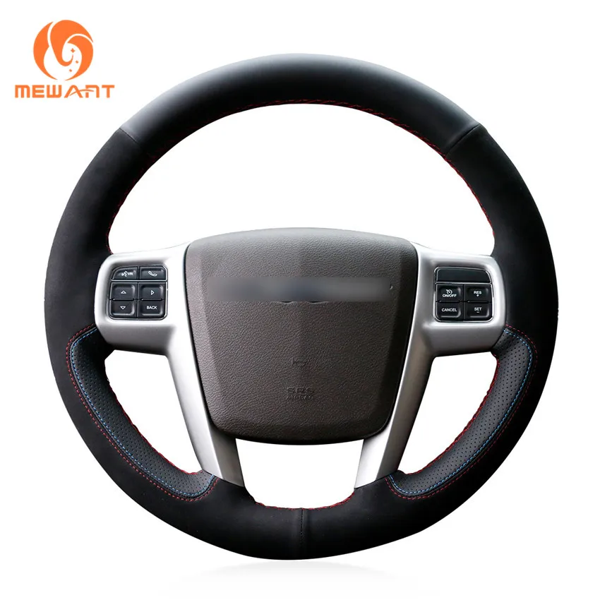 MEWANT Black Leather Black Suede Car Steering Wheel Cover for Chrysler