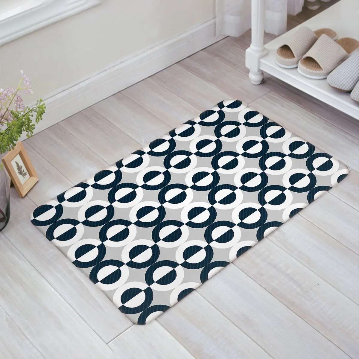 Geometric Navy Blue White Semi Circle Pattern Design Doormat