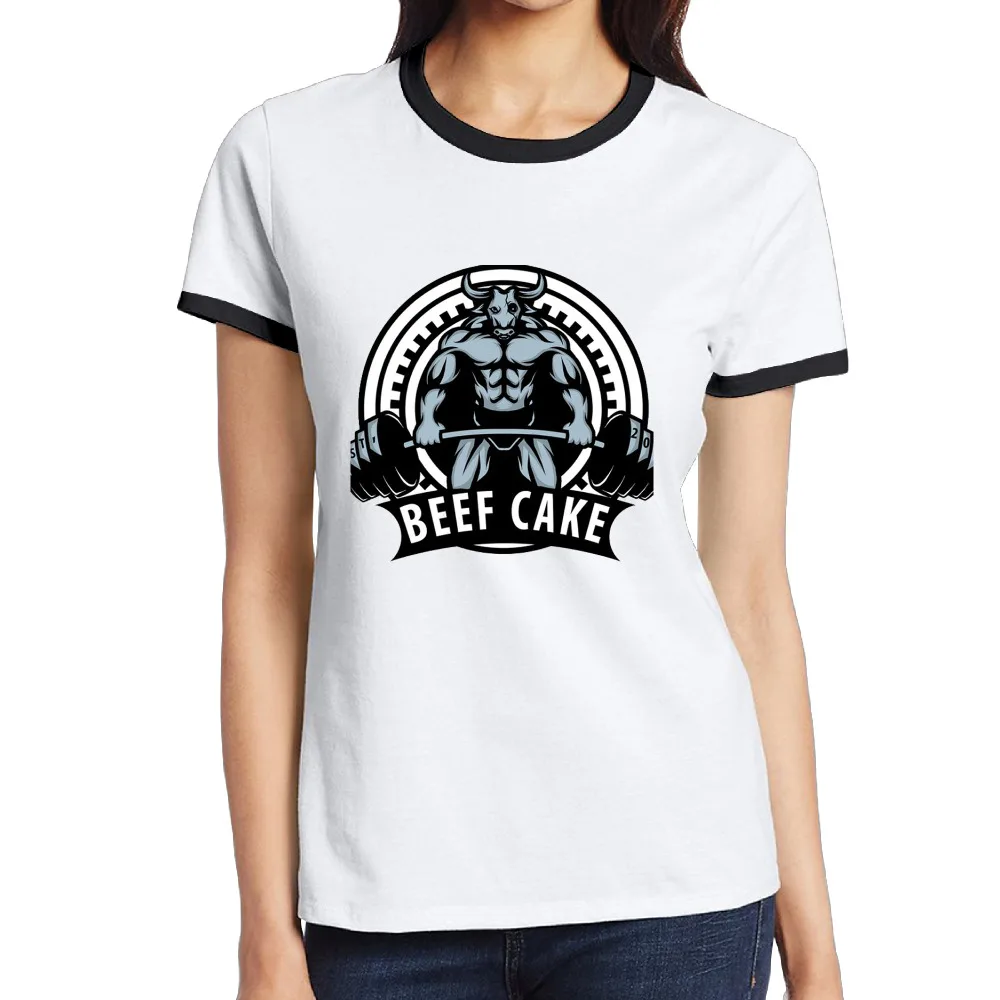 Beef Cake Customized Cotton Print O Neck Short Black T