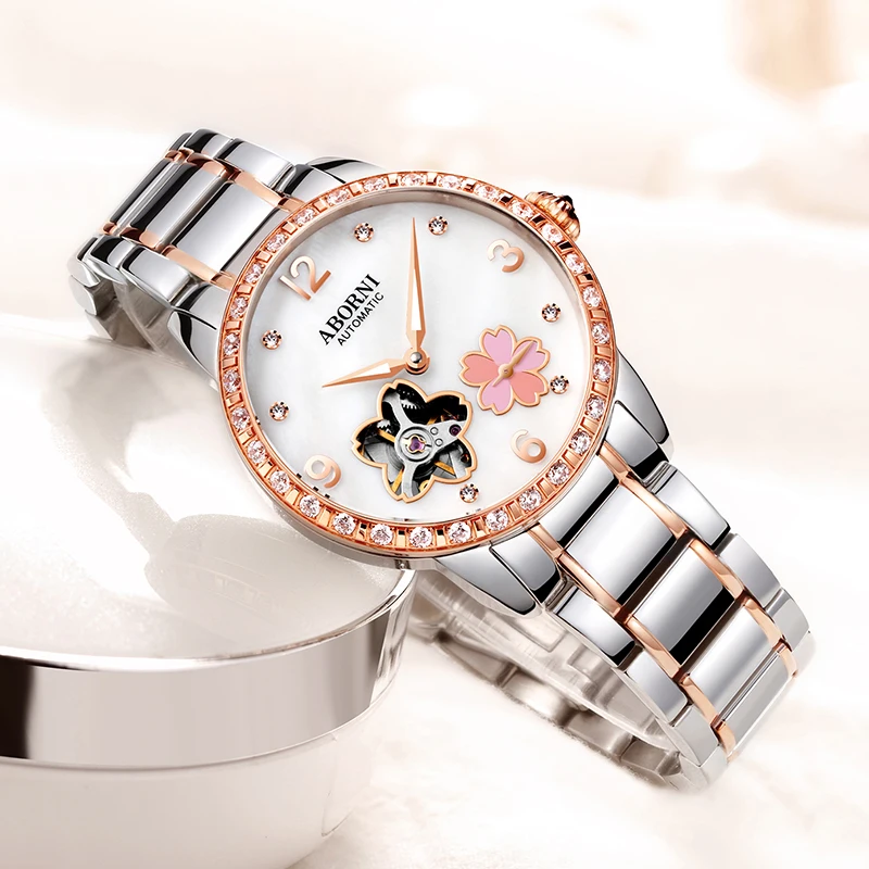 ABORNI Luxury Top Brand Skeleton Flower Diamonds Designer Watches Women ...